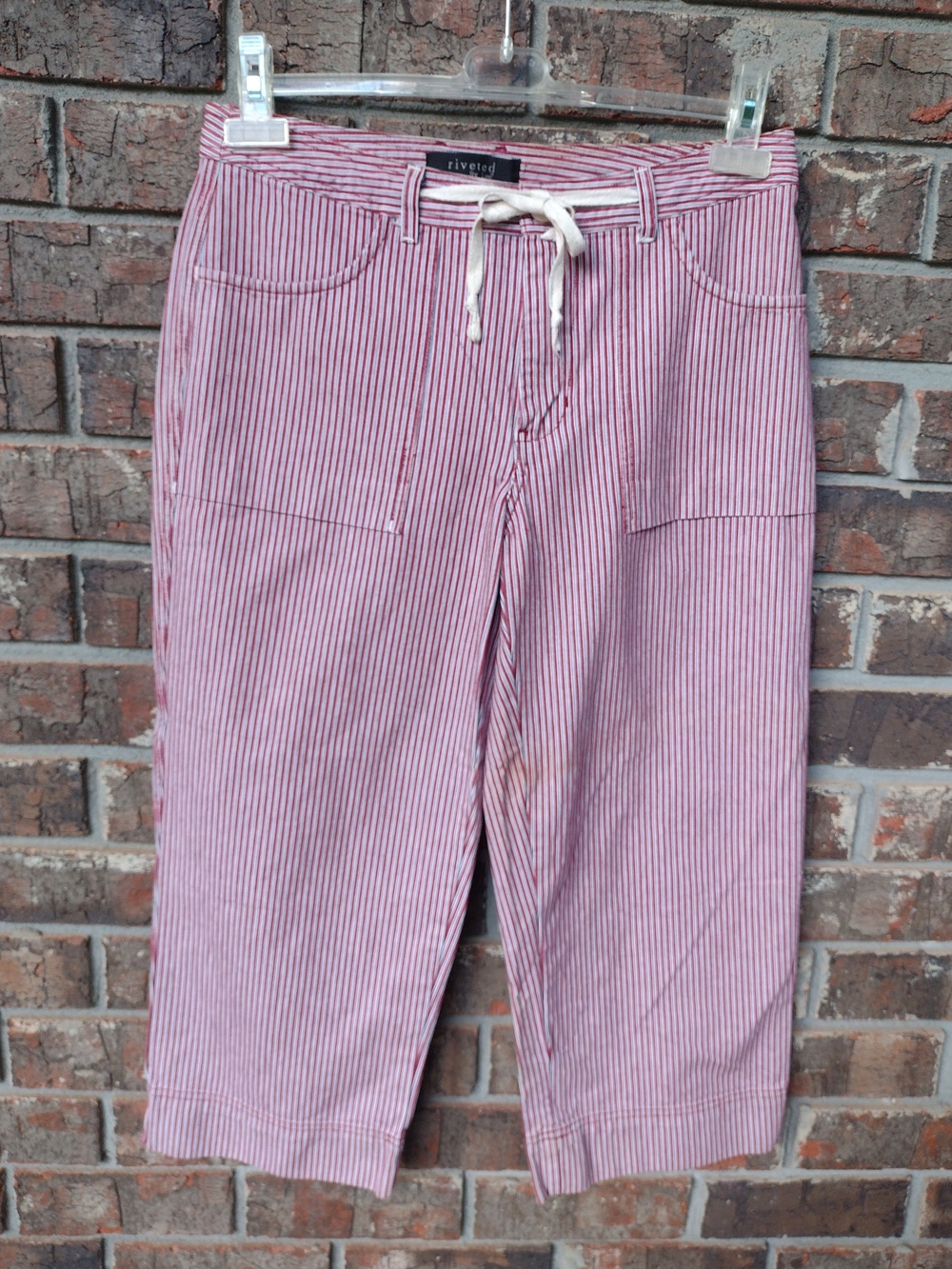 VTG Riveted By Lee Cropped Jeans Women's 8M Red Striped Wide Leg Square Pockets